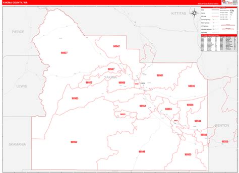 Yakima County, WA Zip Code Wall Map Red Line Style by MarketMAPS - MapSales