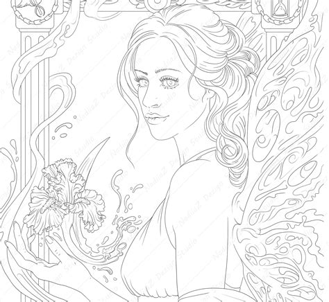 Adult Coloring Page of Portrait of Girl With Iris Flower. PDF - Etsy Hong Kong