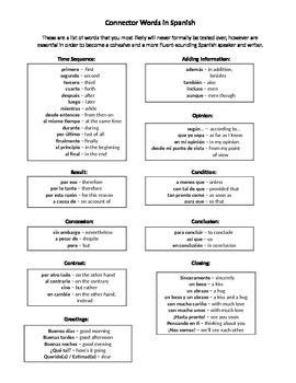 Transition and connector words in Spanish | Transitional phrases, Spanish writing, Linking words