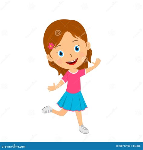 Cute Cartoon Girl Expresses Happy Joy Vector Illustration | CartoonDealer.com #208717980