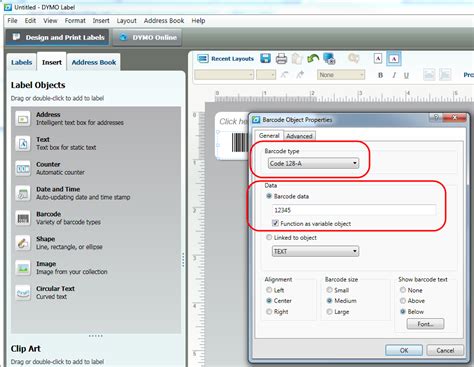 Printing a single barcode label using the DYMO Utility software (PC)