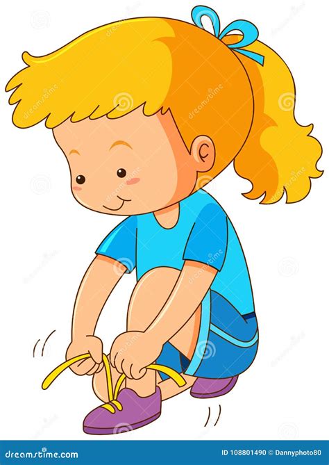 Girl Tying Shoelaces on White Background Stock Vector - Illustration of graphic, child: 108801490