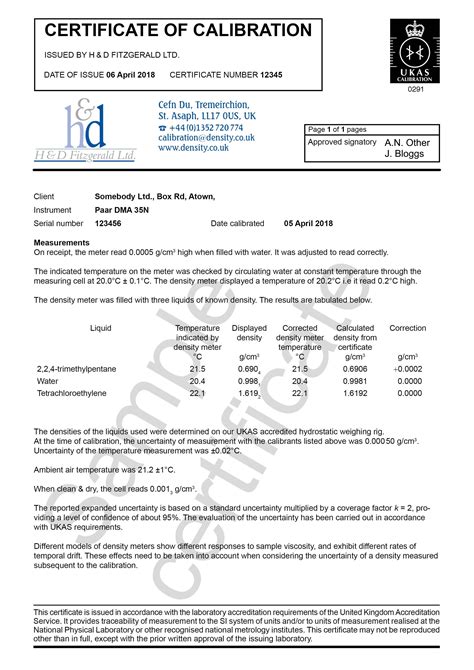 Calibration Certificate Template Pdf - PDF Template