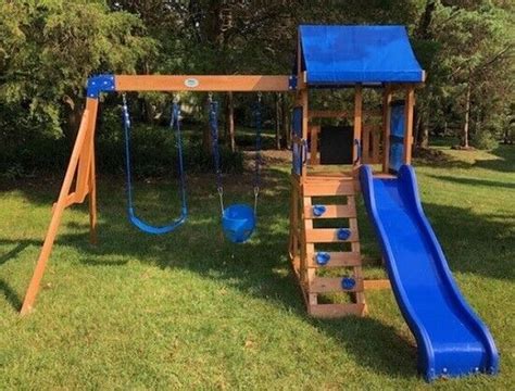 Playground Play Set Kids Outdoor Cedar Wood Swing Chalk Wall Slide For ...