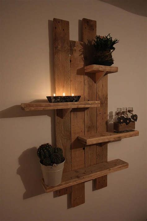 Rustic hanging pallet shelf, wall, Wood, Unit, reclaimed | Rustic wall ...