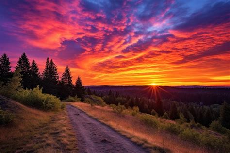 Premium Photo | Vibrant Sunset Colors Over Forest Landscape