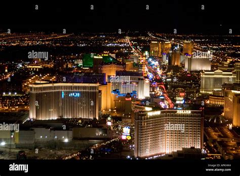 Aerial night view of Las Vegas Strip Nevada NV Las Vegas Strip Stock ...