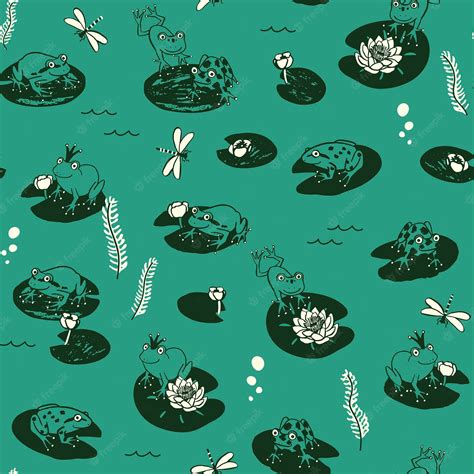 Premium Vector | Funny frog animal vector seamless pattern