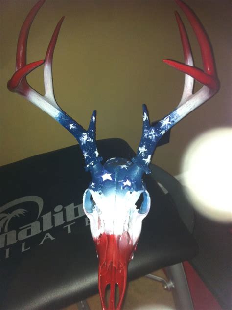 Rustic Hand-Painted Deer Skull: A Touch of Patriotism for Your Space