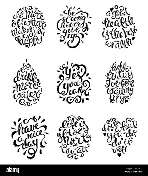 Set of 9 hand written lettering posters with positive inspirational quotes about life ...