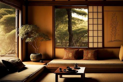 Premium Photo | Traditional japanese sofa with tatami mats in japanese ...