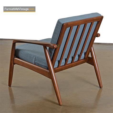 Mid-Century Modern Svend Madsen Beech Wood Blue Lounge Chair