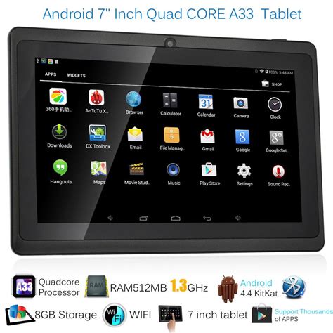 7" Inch Android Tablet Quad Core 4.4 8GB Dual Camera Bluetooth Wifi ...