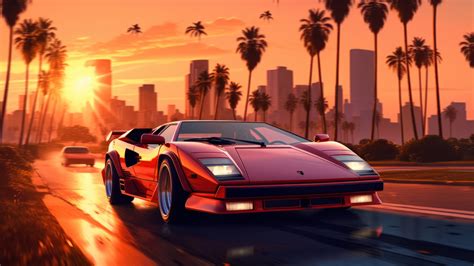 Sports Car Sunset Scenery 4K #7071k Wallpaper PC Desktop