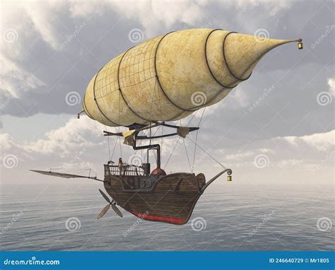 Airship And Fantasy Island Castle Royalty-Free Stock Photo ...