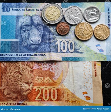 South African Currency Rand Including Bank Notes and Coins Stock Image ...