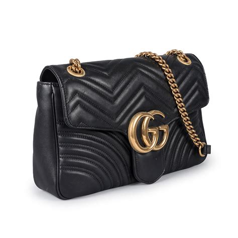 GUCCI BLACK MATELASSE LEATHER LARGE GG MARMONT BAG - My Luxury Bargain