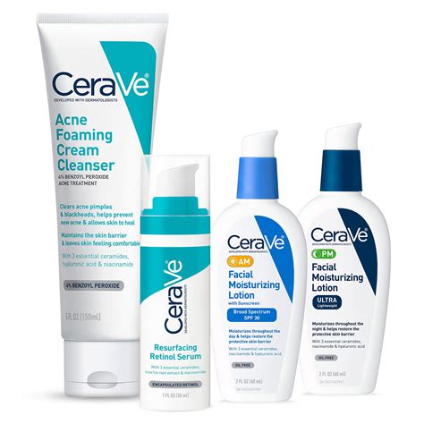 Cerave Skin Care Set For Acne Treatment With Face Wash With Benzoyl ...