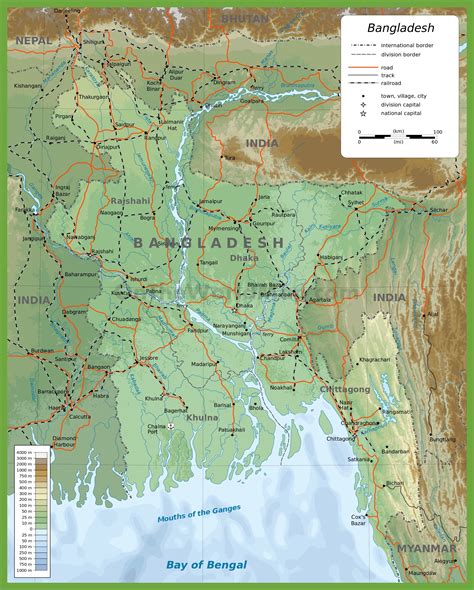 Bangladesh physical map - Ontheworldmap.com