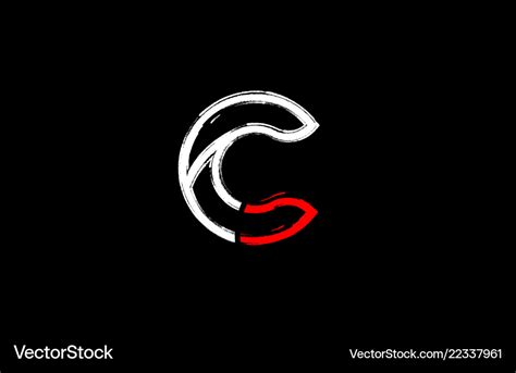 Grunge white red black alphabet letter c logo Vector Image