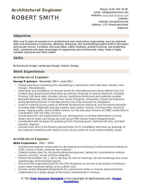 Architectural Engineer Resume Samples | QwikResume