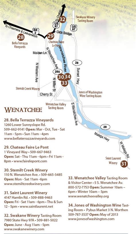 Wenatchee Wine Map - Washington State Tours