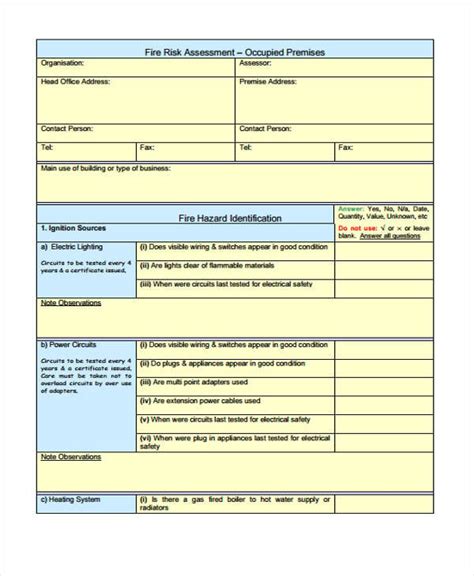 Fire Risk Assessment Form Template Free - FREE PRINTABLE TEMPLATES