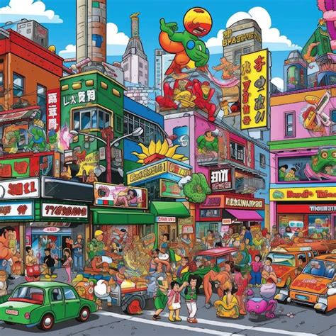 Premium AI Image | Cartoon colorful drawing of the city street with ...