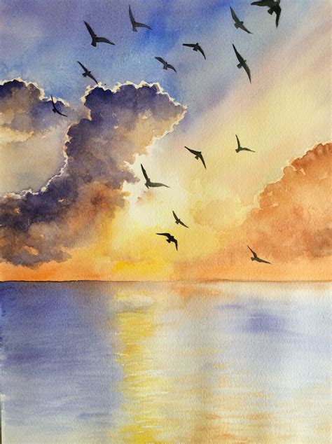 √ Watercolor Sunset Painting