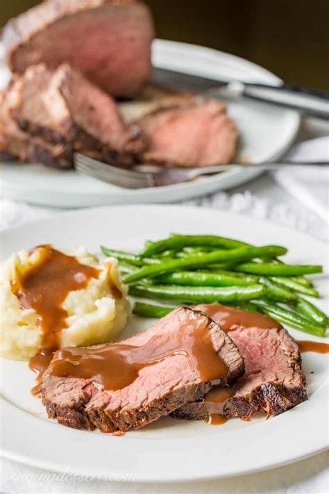 Classic Roast Beef and Gravy with mashed potatoes and green beans. www.savingdessert.com | Roast ...