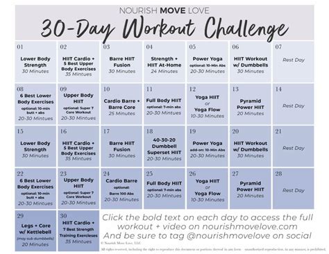 30 Day Workout Calendar | EOUA Blog