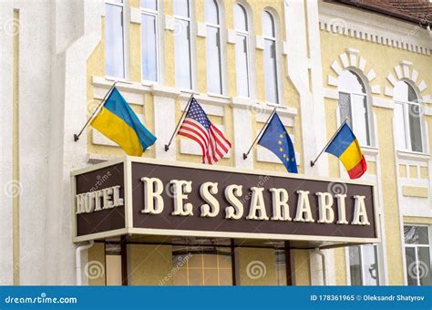 Izmail, Ukraine - February 15, 2020: 4 Flags at the BESSARABIA Hotel ...