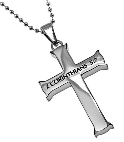 2 Corinthians 5:7 Necklace, Cross Pendant WALK BY FAITH Bible Verse, S – North Arrow Shop