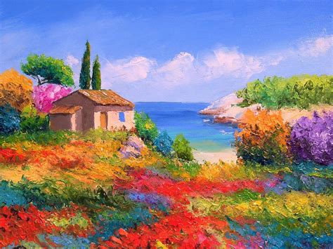 Download Colorful Colors Ocean Tree Field Tuscany House Artistic Painting Wallpaper by Jean-Marc ...