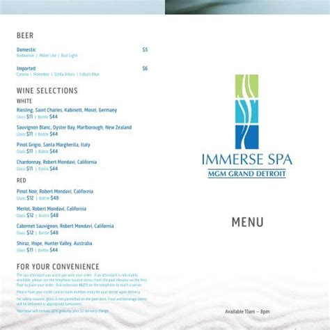 Spa Dining Menu - MGM Grand Detroit