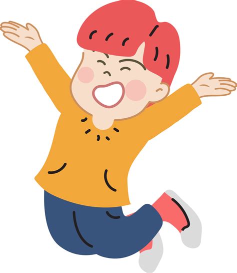 Happy cute kid jump cartoon character doodle hand drawn design for ...