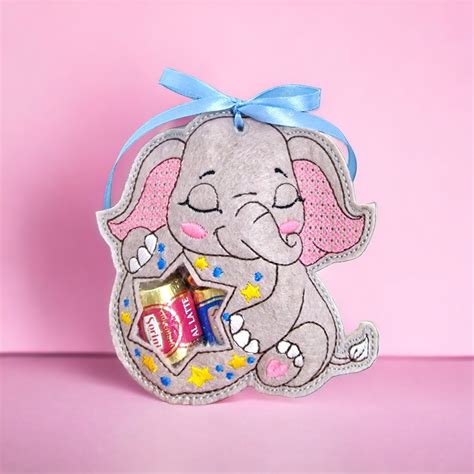 Baby Elephant Peekaboo Sleeping Sweetly Hugging Toy Souvenir Treat Bag Machine Embroidery Design ...