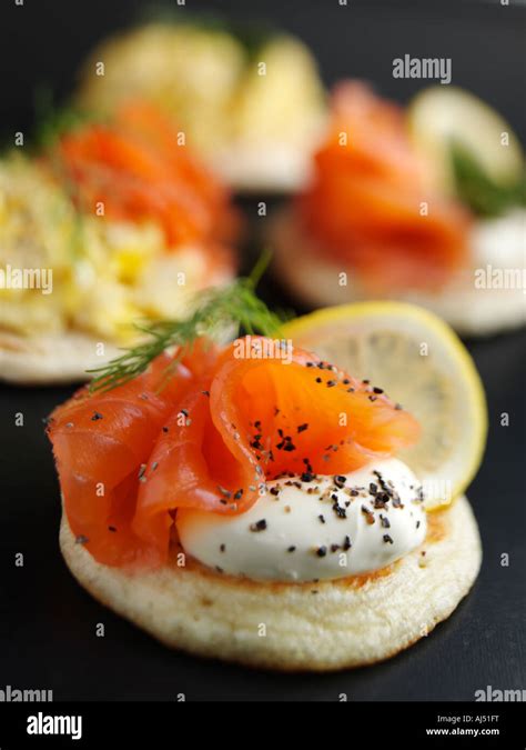 Smoked salmon canape blin appetizer hi-res stock photography and images ...