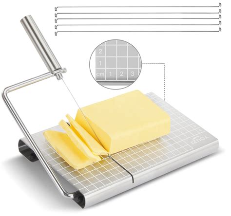 Buy Cheese Slicer with Wire for Block Cheese - Adjustable Cheese Cutter Board with 5 Replacement ...