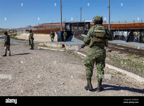 Juarez, Mexico 10-20-2022: The Mexican Army guards the US-Mexico border ...