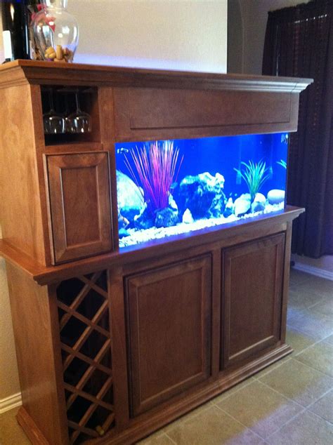 Custom fish tank. Wine rack and glass holder on the side. | Fish tank stand, Custom fish tanks ...