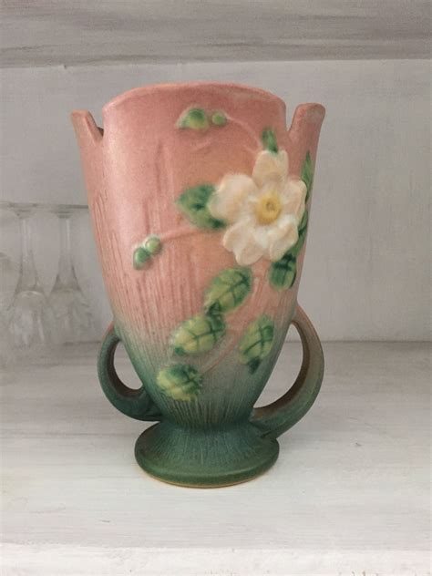 Vintage Roseville Pottery White Rose Vase, 980-6, 1930's, made in the ...