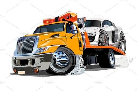 Cartoon tow truck isolated on white | Custom-Designed Illustrations ~ Creative Market