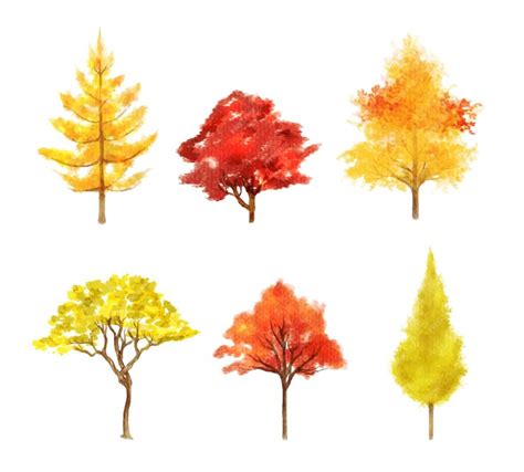 Premium Vector | Set of autumn tree watercolor