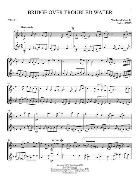 Simon & Garfunkel "Bridge Over Troubled Water" Sheet Music Notes ...