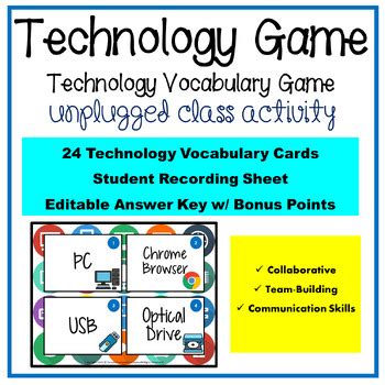 Technology Vocabulary Game Unplugged Activity | Group Unplugged Activity