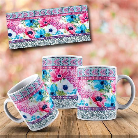 Floral Sublimation Mug Design Flowers MOCKUP FREE Digital | Etsy