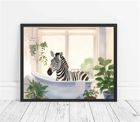 Zebra Decor Bathroom Botanical Art Print Poster Zebra Wall - Etsy