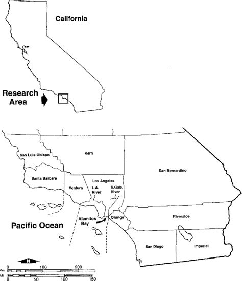 Map of southern California counties and the general research area ...