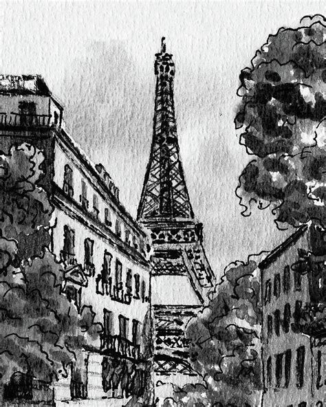 Eiffel Tower Black And White Sketch in Ink And Watercolor Painting by Irina Sztukowski - Fine ...